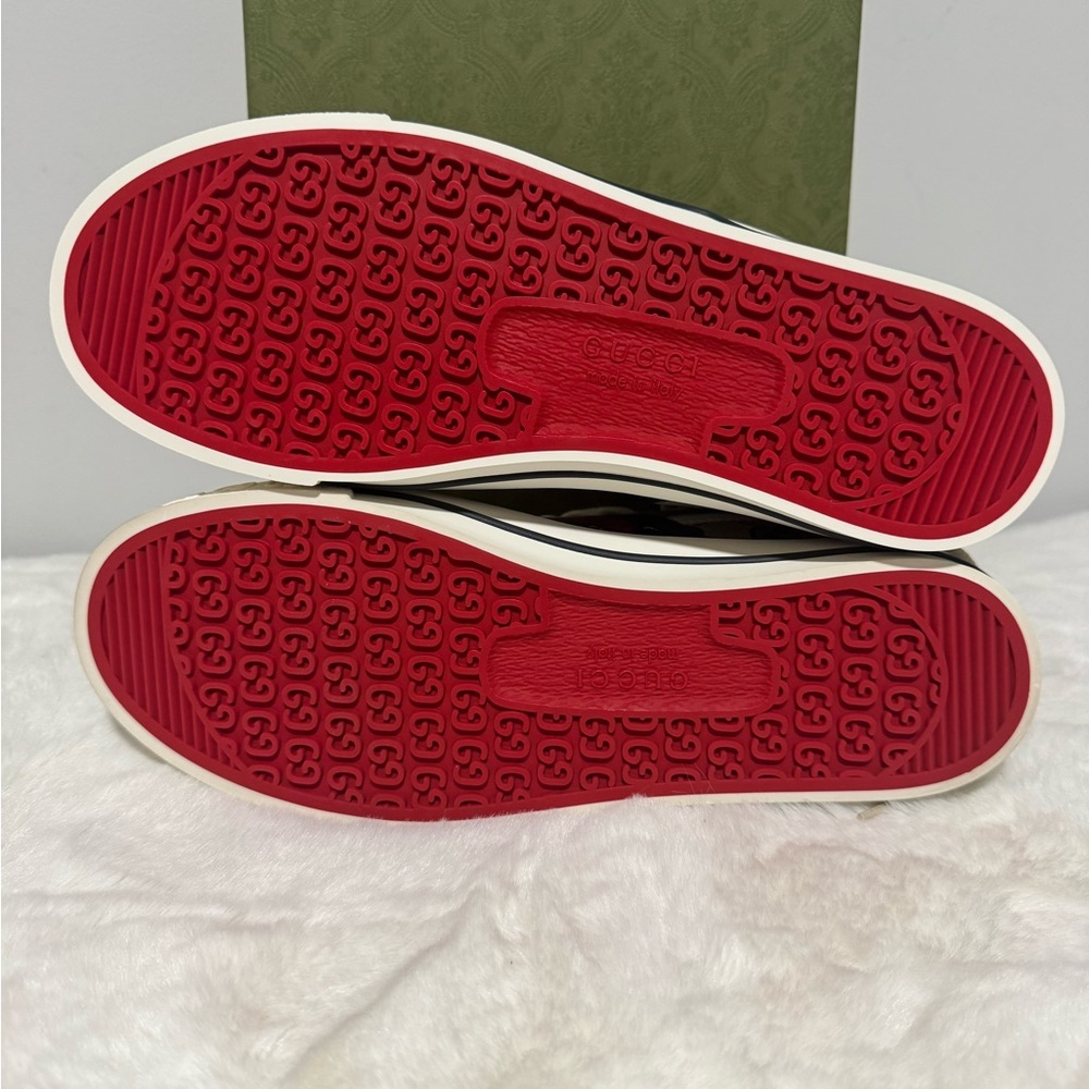 Gucci Beige GG Canvas High-Top Sneaker with Green & Red Web - Picture 6 of 7